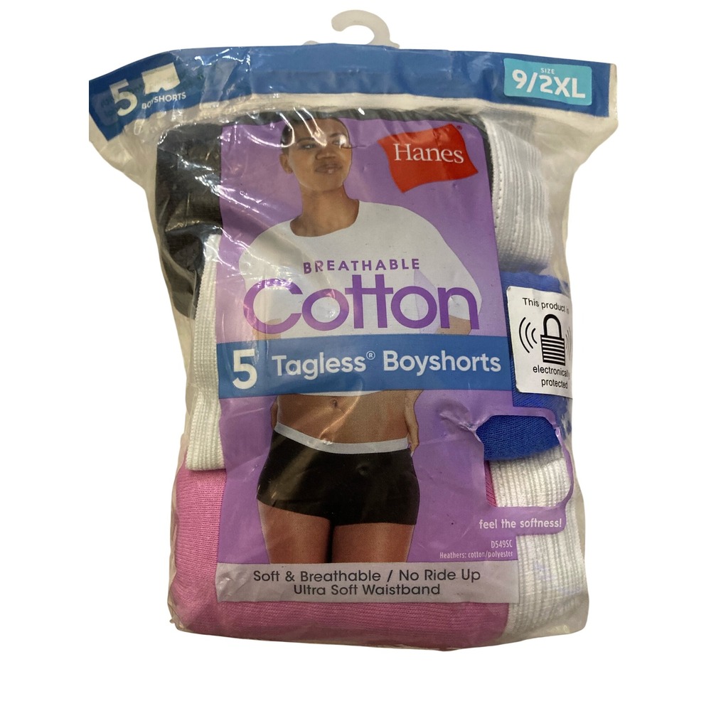 Hanes Womens 5 Pack Breathable Cotton Tagless Boyshorts Size 9 2XL Multi D549SC